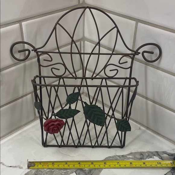 Other - Decorative Metal Wall Basket with Rose Design